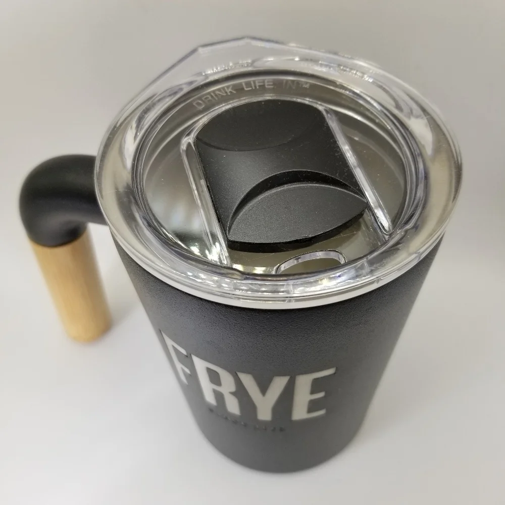 FRYE X Welly Bottle 12oz Wide Mouth Insulated Steel & Bamboo Travel Mug Black